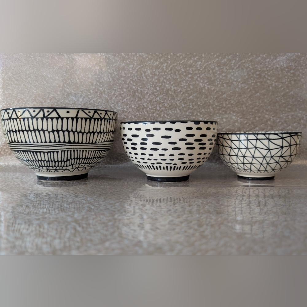 Nesting Bowls Black and White Patterned Ceramic Bowls By Short Stories Brand